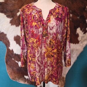 Anne Klein Pink and Yellow Patterned Blouse